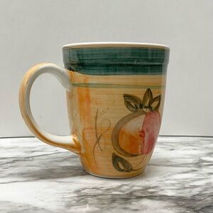 Gibson Antique Orchard 4” Coffee Mug Cup - Yellow and Green, Fruit, Handpainted
